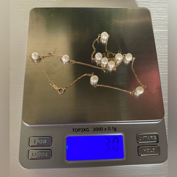 14K Gold Freshwater Pearl Station Necklace 16" Signed O.T.C 14Kt 3 grams - Picture 10 of 10